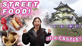 STREET FOOD at a Castle in Japan! || [Aomori, Japan] Cherry Blossom Festival