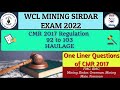 CMR 2017 Regulation 92 to 103 Most Important Questions WCL Mining Sirdar Exam 2022- SRKB MINING🔥⛏🏗