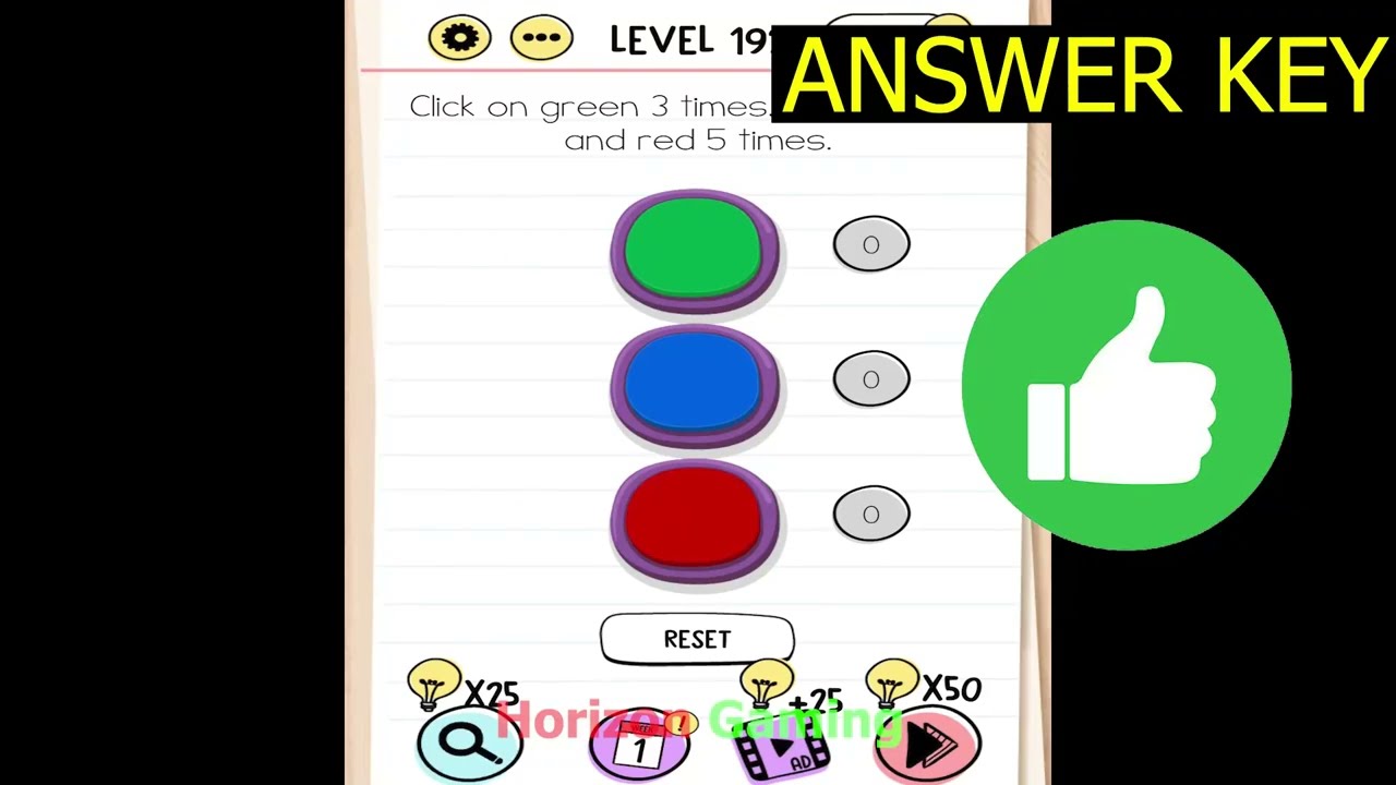 Brain Test Level 192 Click on green 3 times, blue 10 times and red 5 times ✓