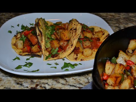 Day #1 How to Make Plant Based Breakfast Ideas | Tacos with Fried Potatoes onions and peppers |