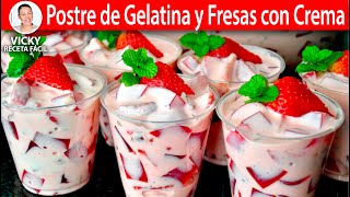 Postre de Gelatina y Fresas con Crema | #VickyRecetaFacil