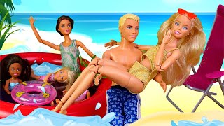Веселые на пляже Новые видео истории для девочек, игры в куклы barbie  игрушки барби.