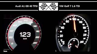 Audi A1 GB 40 TFSI VS. VW Golf 7 1.6 TDI - Acceleration 0-100km/h Audi A1 GB 40 TFSI VS. VW Golf 7 1.6 TDI - Acceleration 0-100km/h