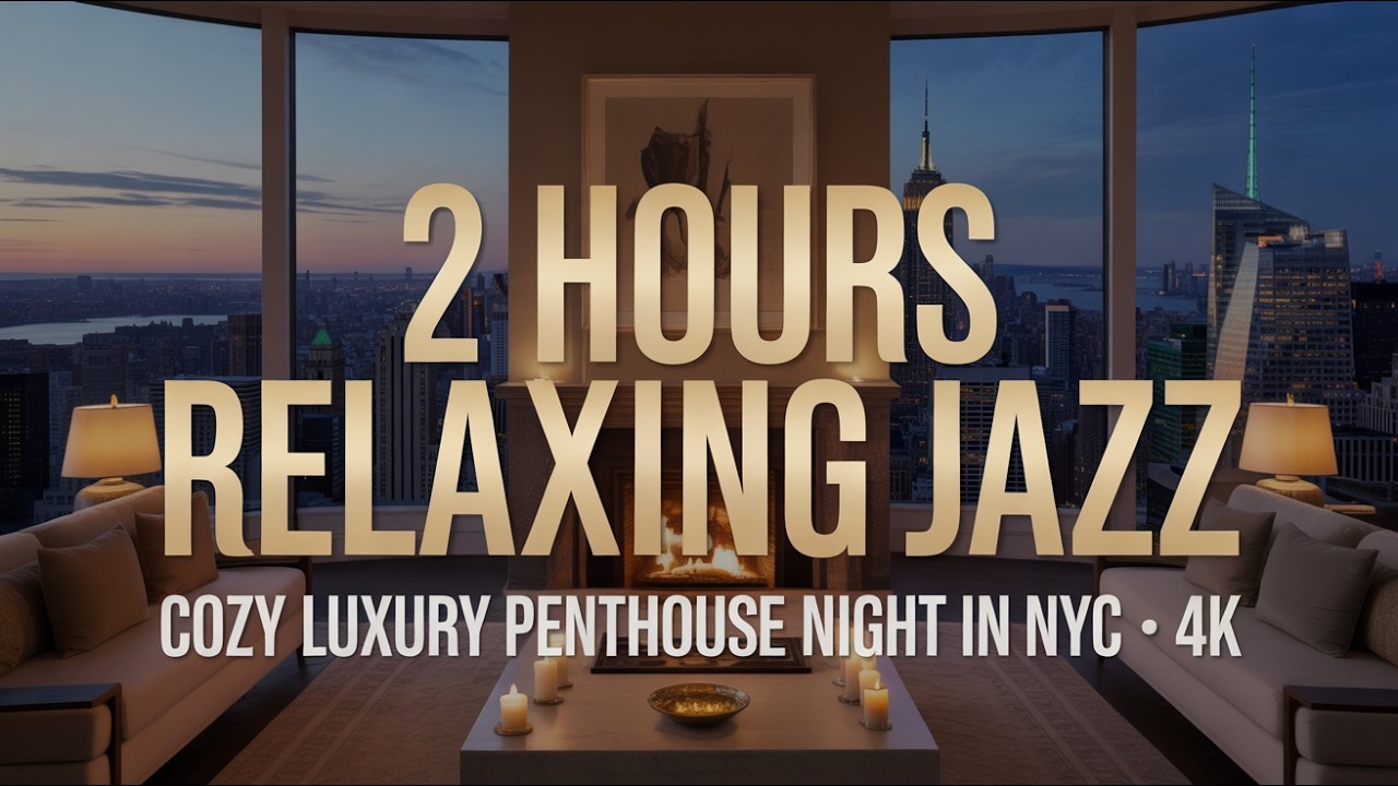 2 Hours Relaxing Jazz | Cozy Luxury Penthouse Night in NYC with Fireplace 4K