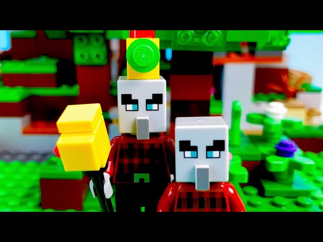 Security Build Hack vs Pillagers  The best Defence Village - LEGO Minecraft  Animation 