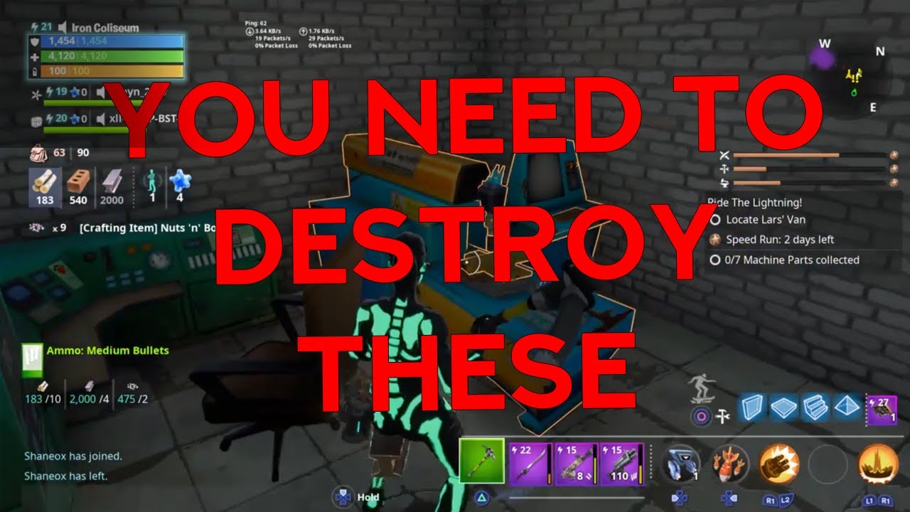 how to find the machine parts for up in arms fortnite save the world - fortnite save the world maps quest