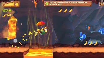 Banana Kong 2 Take an updraft with a custom parachute from the shop (In One Run)