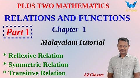 RELATIONS AND FUNCTIONS/CLASS 12/PART 1/REFLEXIVE/SYMMETRIC/TRANSITIVE /Az Classes/plus two maths