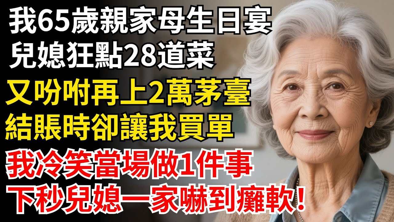 我65歲親家母生日宴，兒媳狂點28道菜，又吩咐再上2萬茅台，結賬時卻讓我買單，我冷笑當場做1件事，下秒兒媳一家嚇傻#晚年生活#中老年生活#為人處世#生活經驗#情感故事