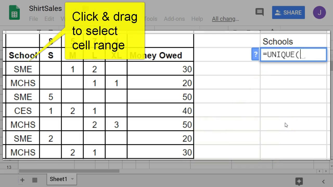 Google Sheets Unique YouTube