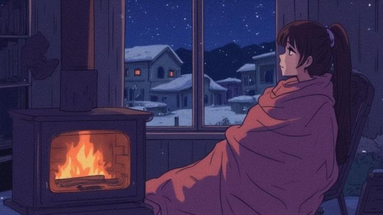 Winter Blanket Sadness • Slow Rhodes Jazzhop ❄️ Fireplace Crackle & Snow Outside Window