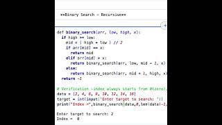 Python Code for Binary Search using Recursion