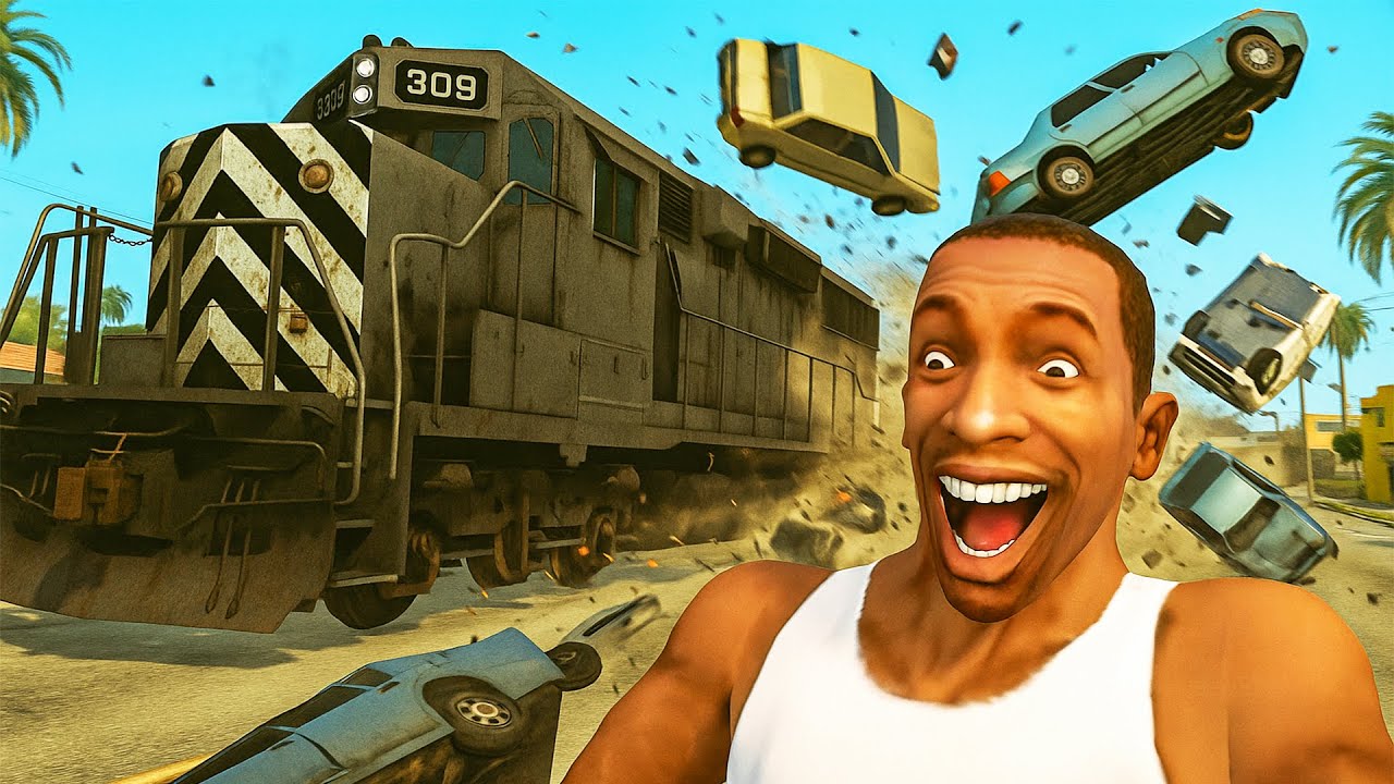 O que acontece se botar um TREM ANDANDO NA RUA no GTA San Andreas? (BUGUEI O JOGO)