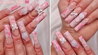 Soft Pink Floral French Coquette Acrylic Nails 🎀🩰 Janolia DT-01 Nail Collector Review & Demo