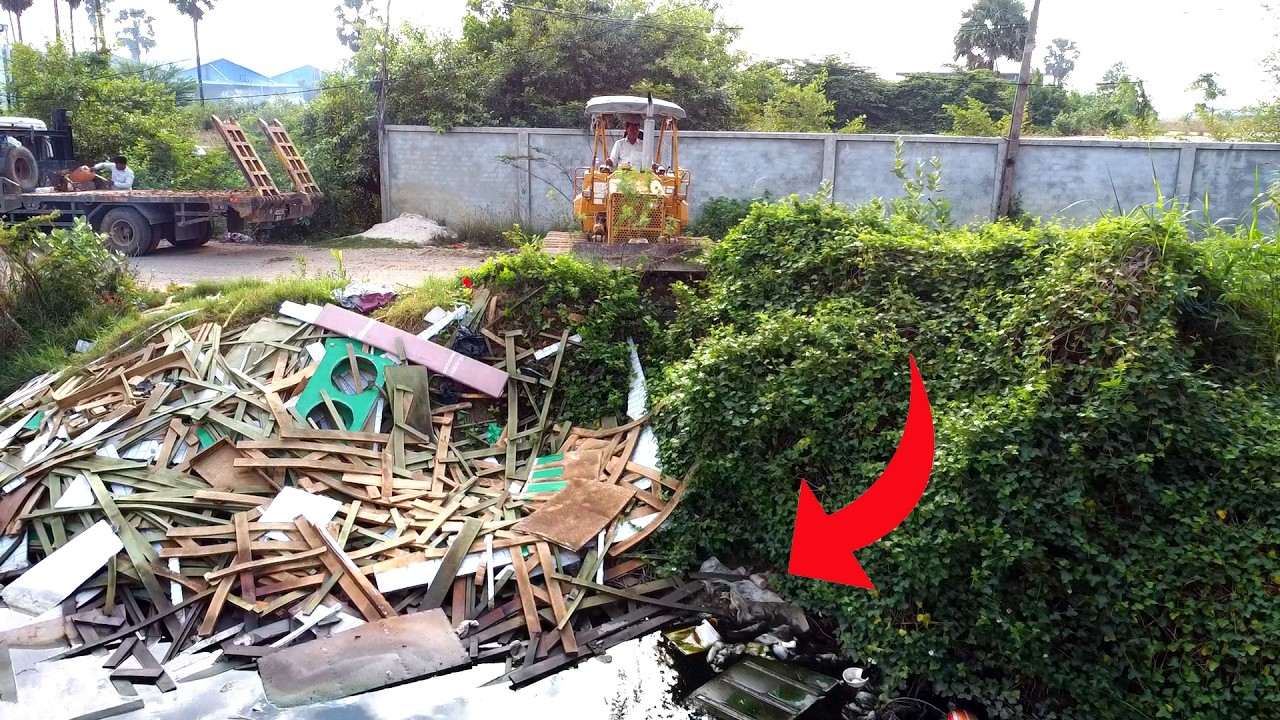 First Start New Project LANDFILL Delete Pond Trash By DOZER D31P Pushing SOIL & Truck Unloading SOIL