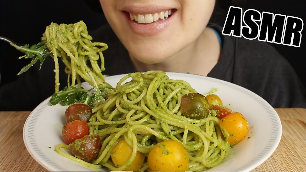 ASMR CREAMY SPAGHETTI PASTSA PESTO NOODLES MUKBANG EATING SOUNDS No Talking 먹방 | Kasmia ASMR