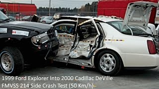 1999 Ford Explorer Into 2000 Cadillac DeVille CMVSS 214 Side Crash Test (50 Km/h)