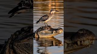 Riding Danger: Bird Travels on Crocodile 🐊🐦 #animalshorts