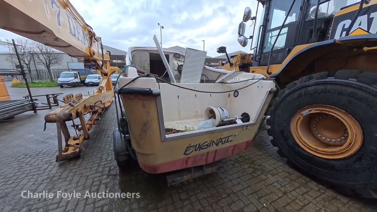 Shetland Fibreglass Boat, No Engine, c/w Drawbar Trailer - ONLINE TIMED AUCTION - 777 Demolition