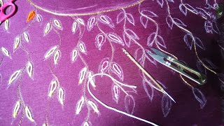 Aari/maggam work Leaf Filling Design on Anarkali top | Fishbone Leaf Stitch for beginners