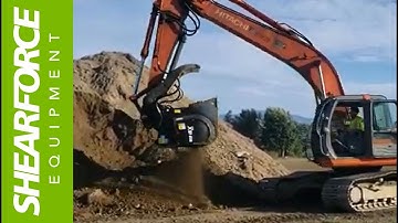 Simex VSE Screening Bucket At Work Separating Mixed Soil, Rocks, and Loam