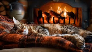 Relax with Purring Cat, Crackling Fireplace  Deep Sleep in Cozy Ambience, Stress Relief, Healing