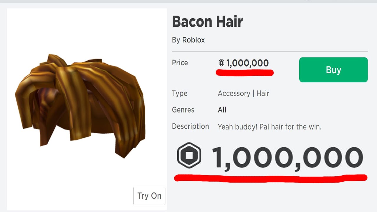 Bacon Hair Costs 1,000,000 Robux