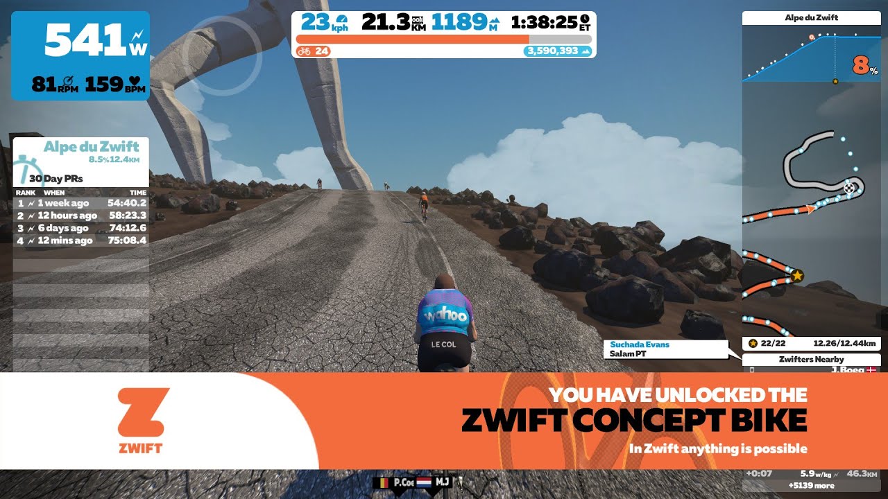 Watopia 10th Climb Up The Alpe Du Zwift No Wheels But A Tron Bike