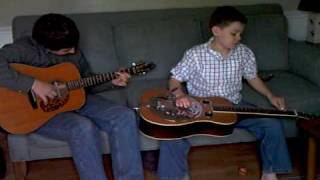 Young bluegrass musicians Gaven Largent on dobro and Jack Dunlap on guitar "Choctaw Hayride" chords