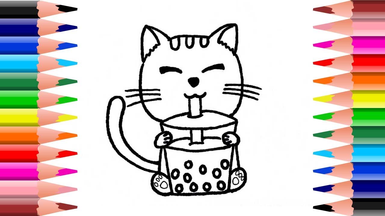 วาดรูป ระบายสี แมวน้อยดูดชาไข่มุก | Coloring&Drawing cute cat - YouTube