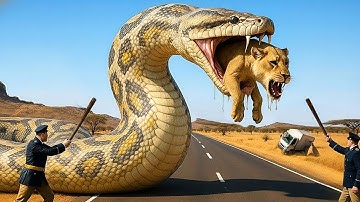 Brave Heroes Save Trapped Mother Lion from Giant Python Attack After a Traffic Accident