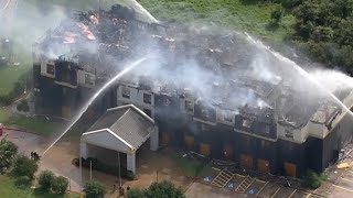 Officials give update on massive fire at east Harris County hotel off East Freeway
