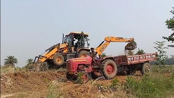 Jcb 3dx Backhoe Loader Machine Loading Red Mud In Mahindra 295 DI Tractor | Jcb Video