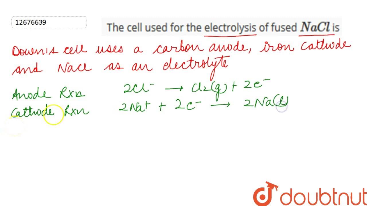 The cell used for the electrolysis of fused `NaCl` is YouTube