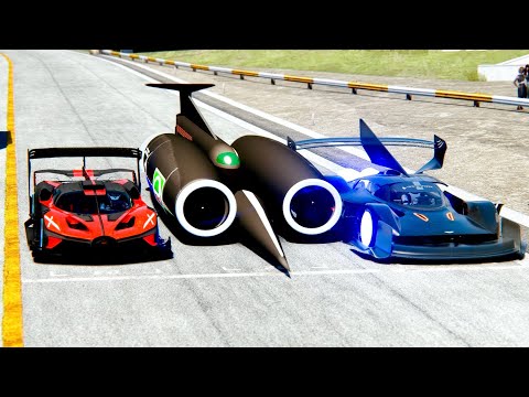 Bugatti Bolide GTR Concept vs Thrust SSC vs Aston Martin Black Nightmare Concept at Drag Race 24 KM