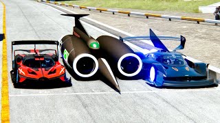 Bugatti Bolide GTR Concept vs Thrust SSC vs Aston Martin Black Nightmare Concept at Drag Race 24 KM