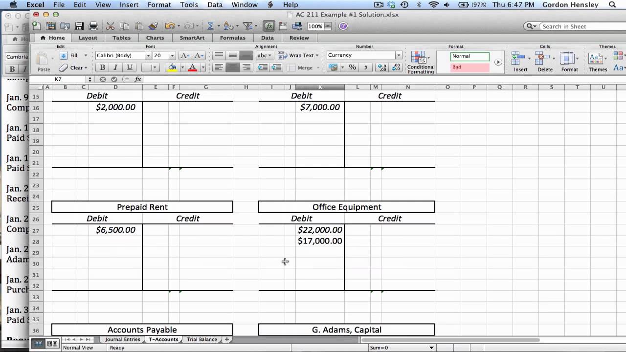 Accounting T Chart Excel