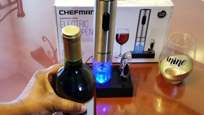 Chefman cordless electric wine bottle opener removes the cork in