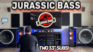 Jurassic T-Rex BASS 🔊 Crazy Home Theater System With 2 33" Subs Stomping the House Down😳