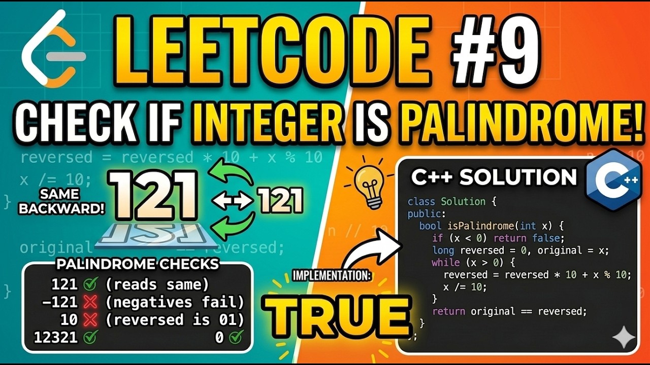 LeetCode Problem 9 | Palindrome Number | Explained Step by Step in C++ ...