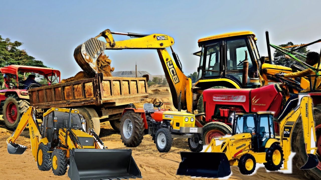 JCB ki khudai JCB 3DX loading Mud in Mahindra B 275 Di TractorJCB