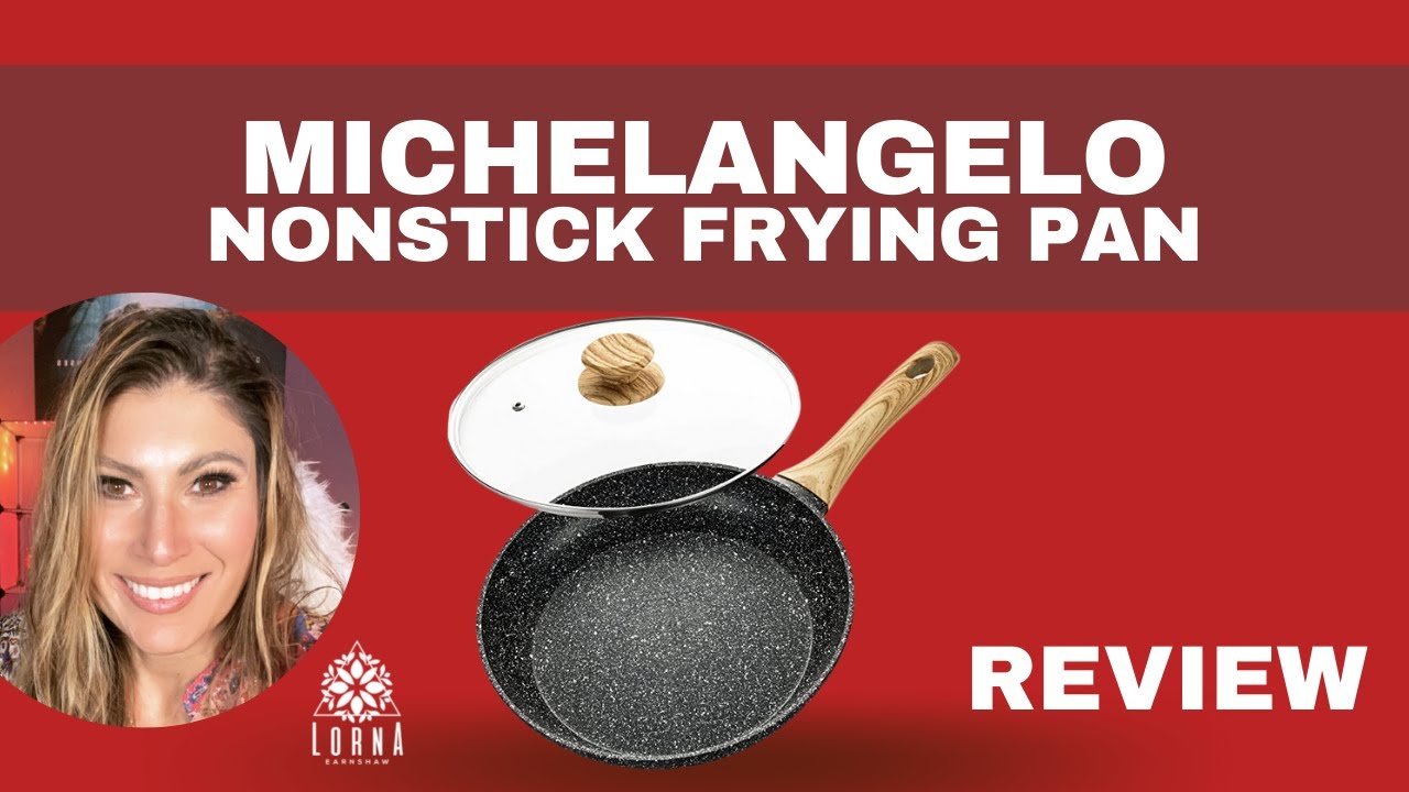 Michelangelo 8 inch Frying Pan with Lid, Small Frying Pan with Bakelite Handle, 8 inch Frying Pan Nonstick with Stone-Derived Coating, Small