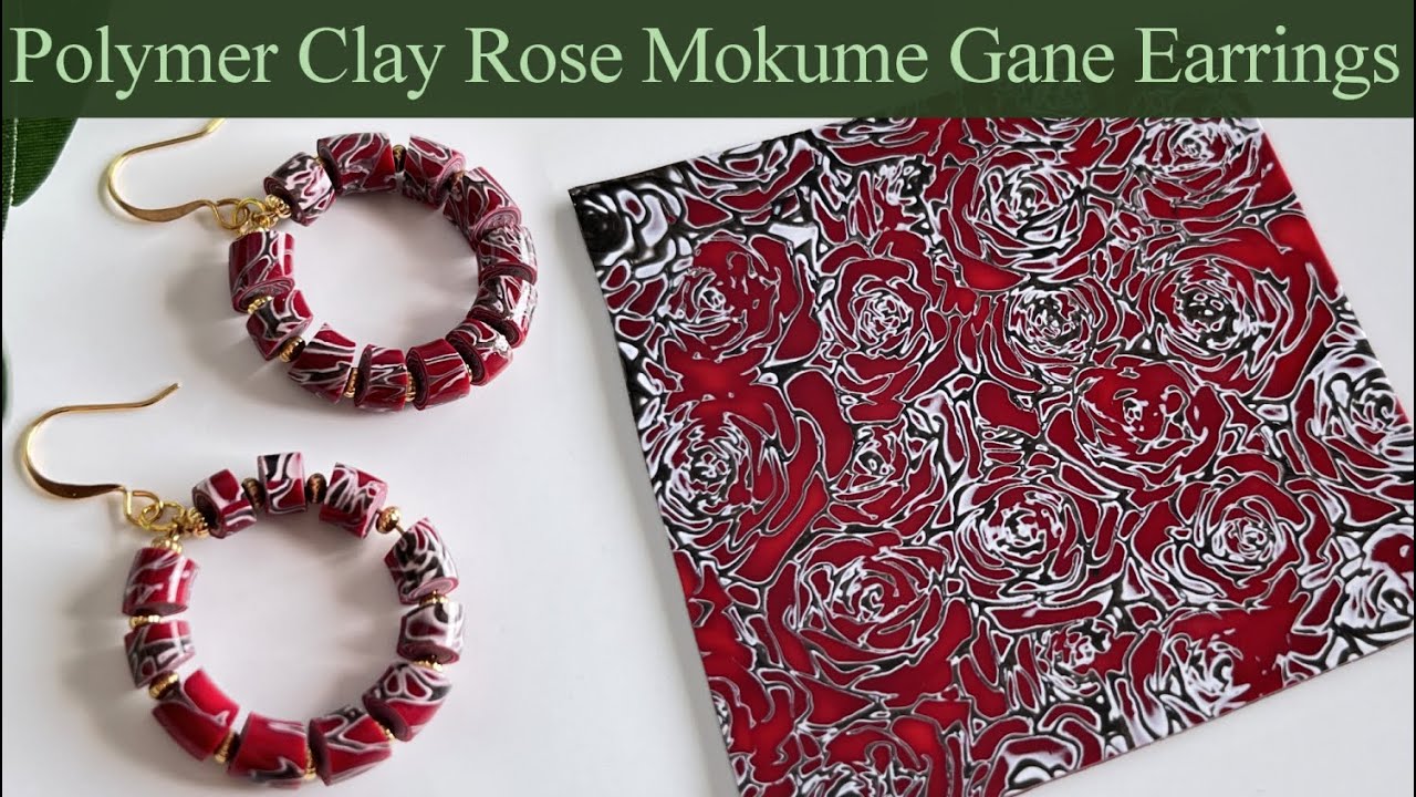 Skinner Blend Rose Mokume Gane - Polymer Clay Hoop Earrings