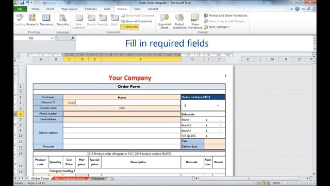 Simple Excel Order Form Youtube