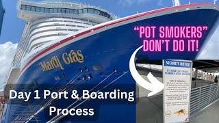 Carnival Mardi Gras-Port & Boarding Process, Cabin Tour, Lunch, Dinner & Sail Away