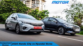2020 Honda City vs Hyundai Verna Comparison Review - Clash Of The Titans | MotorBeam