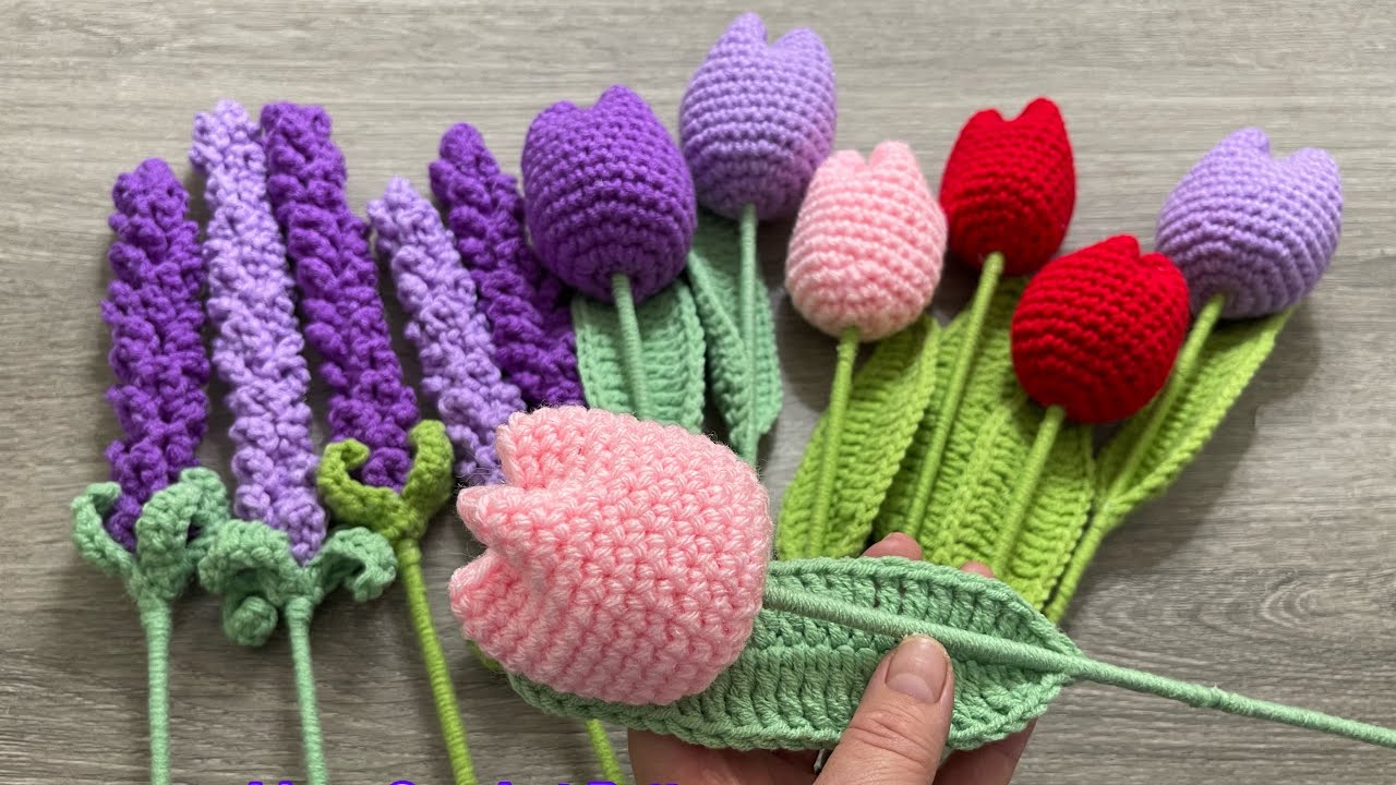 🥰Flor Lavanda y Tulipanes 🌷tejidos a Crochet fácil y rápido  paso a paso