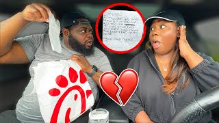 Getting A Love Letter From A CHICK-FIL-A Worker *PRANK ON HUSBAND*