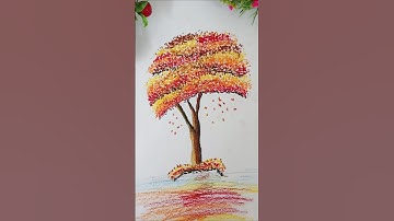 How to draw Tree 🌳🍁 Using Oil Pastel colour #drawing #art #shorts