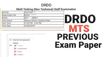 DRDO MTS PREVIOUS YEAR QUESTION PAPER WITH PDF